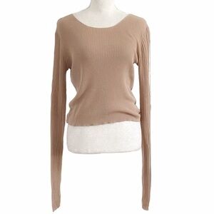 T ALEXANDER WANG BROWN TAN SCOOP NECK RIBBED LONG SLEEVE TEE TOP - 38